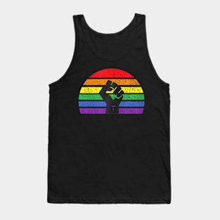 LGBTQ Pride Flag Fist BLM Black Lives Matter  Retro Tank Top